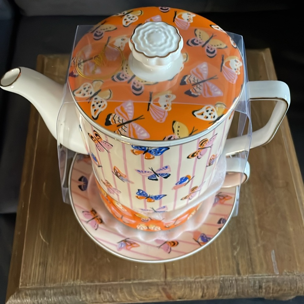🦋Graces Teaware Butterflies Fine Porcelain Tea For One 24oz Pot/Mug/Saucer (G7) - Picture 10 of 10